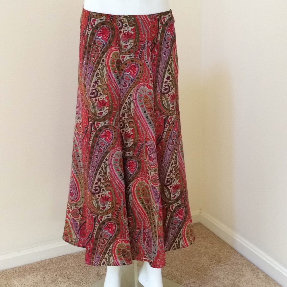 ZARA size M red with pink multi midi skirt